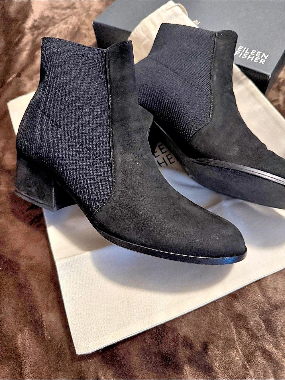 Eileen Fisher Aesop-TN Black Nubuck Ankle Boots US 8M